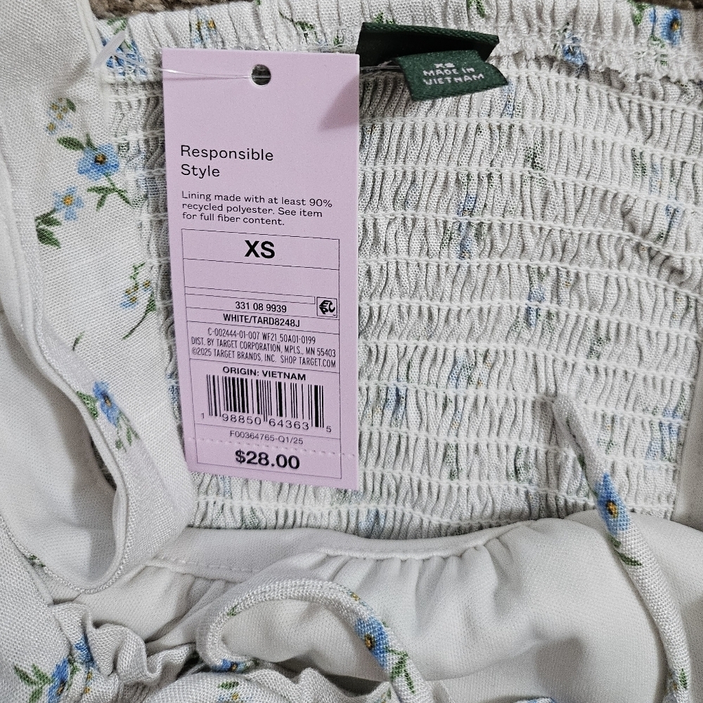 Wild Fable Emma Mini Babydoll Dress White Blue Flora - Picture 2 of 11